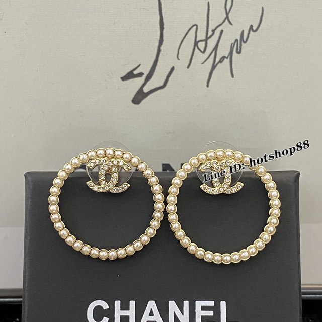 Chanel專櫃新款耳飾耳吊 香奈兒大圓圈珍珠水鑽耳環 zgb1981